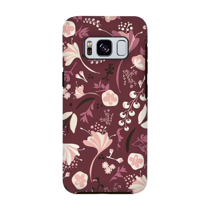 Galaxy S8 StrongFit Beautiful Blooms on Burgundy by Paula Ohreen