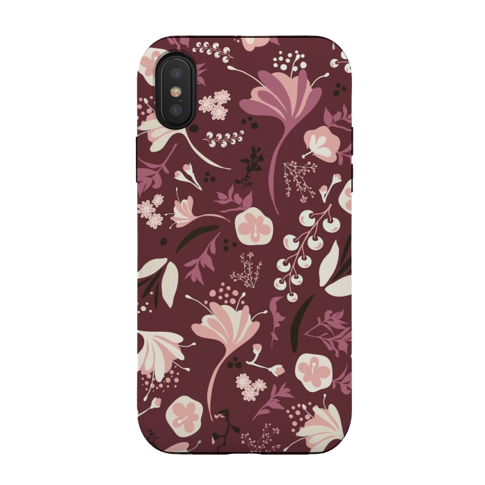 iPhone Xs / X StrongFit Beautiful Blooms on Burgundy by Paula Ohreen