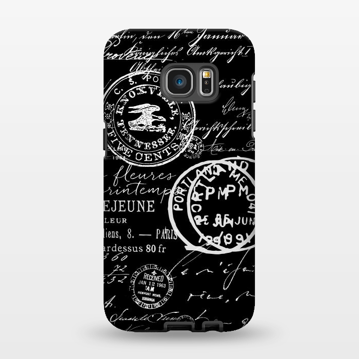 Galaxy S7 EDGE StrongFit Vintage Handwriting White On Black by Andrea Haase