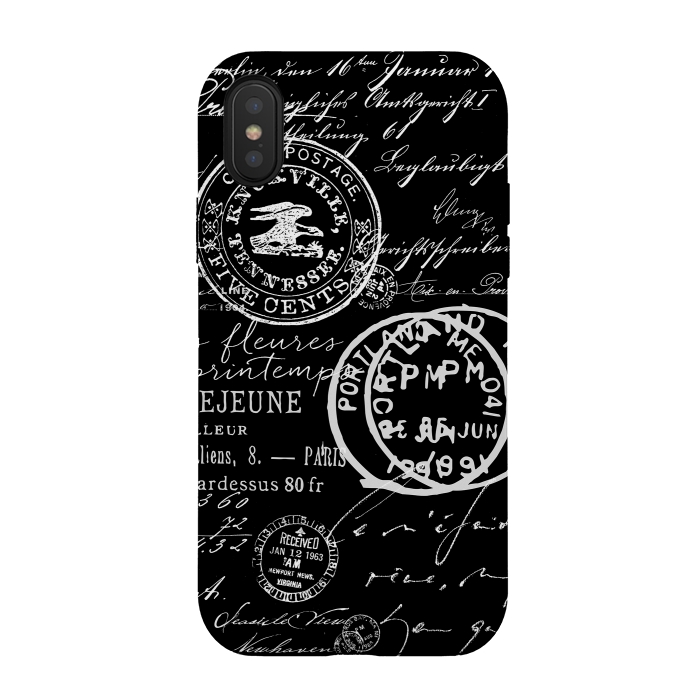 iPhone Xs / X StrongFit Vintage Handwriting White On Black by Andrea Haase