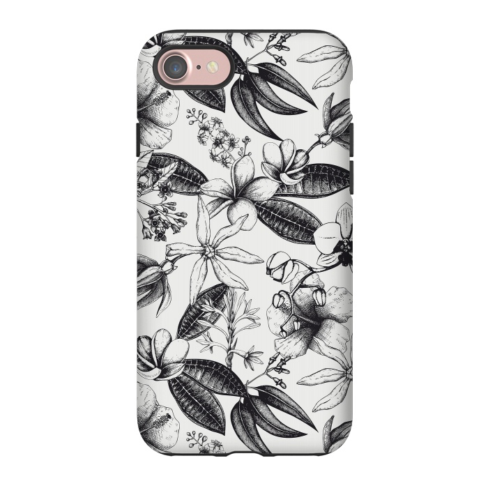 iPhone 7 StrongFit Black And White Exotic Flower Pattern by Andrea Haase