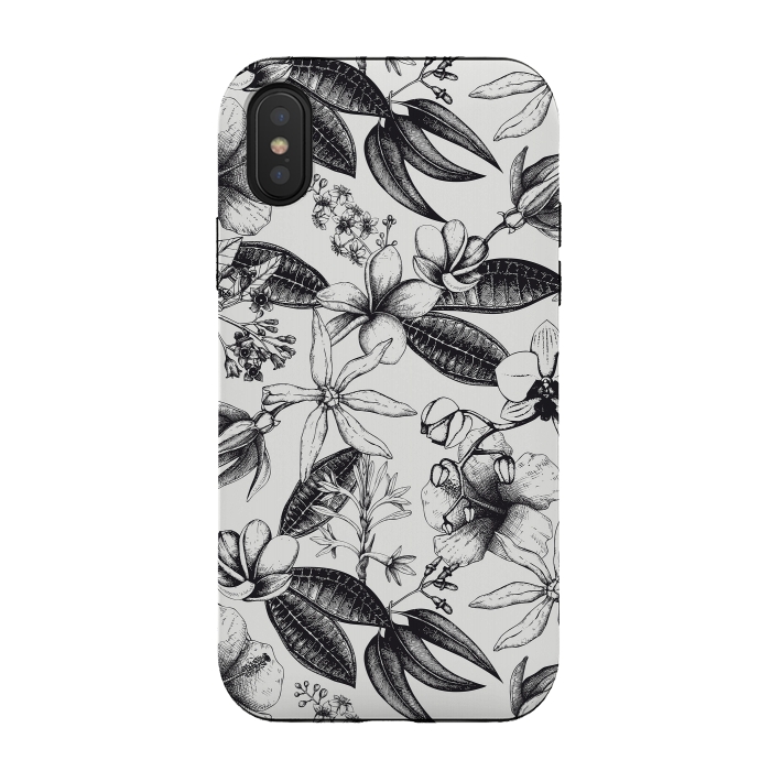 iPhone Xs / X StrongFit Black And White Exotic Flower Pattern by Andrea Haase