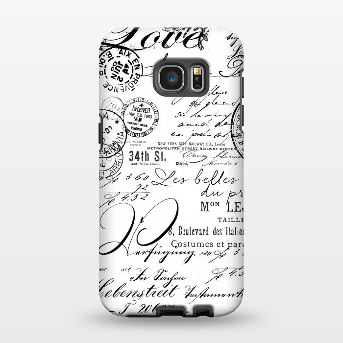 Galaxy S7 EDGE StrongFit Black And White Nostalgic Handwriting by Andrea Haase