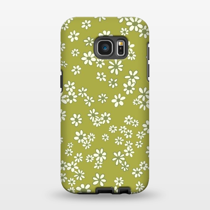 Galaxy S7 EDGE StrongFit Ditsy Daisies on Green by Paula Ohreen