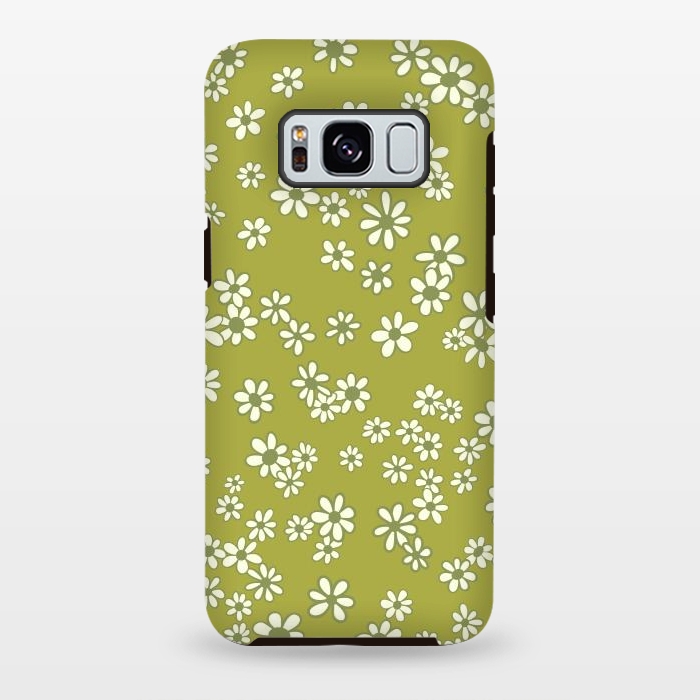 Galaxy S8 plus StrongFit Ditsy Daisies on Green by Paula Ohreen