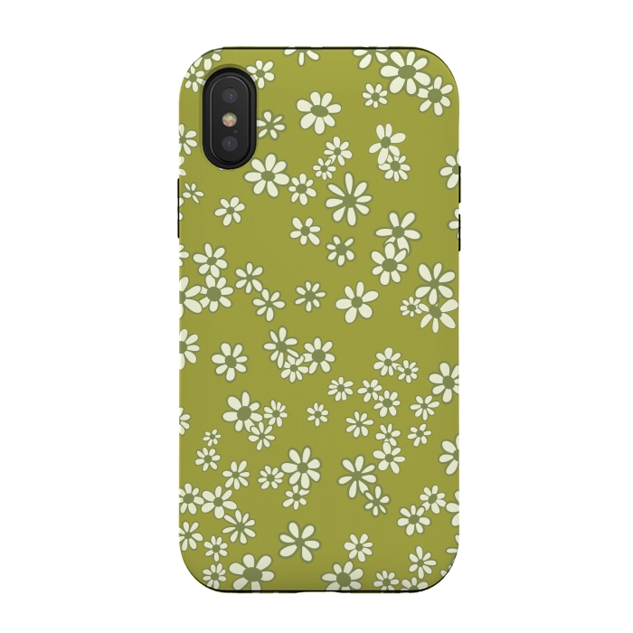 iPhone Xs / X StrongFit Ditsy Daisies on Green by Paula Ohreen