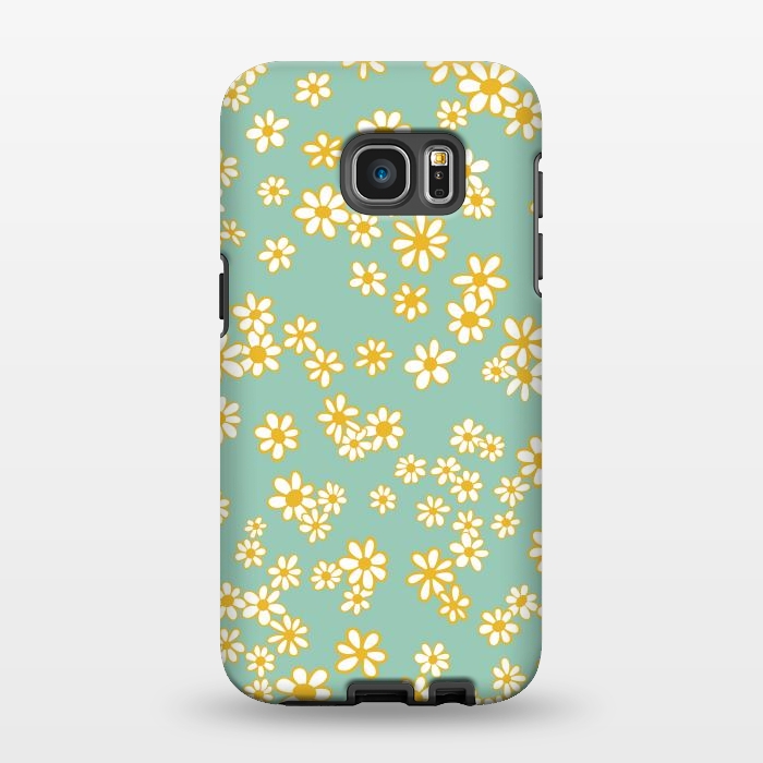 Galaxy S7 EDGE StrongFit Ditsy Daisies on Teal by Paula Ohreen