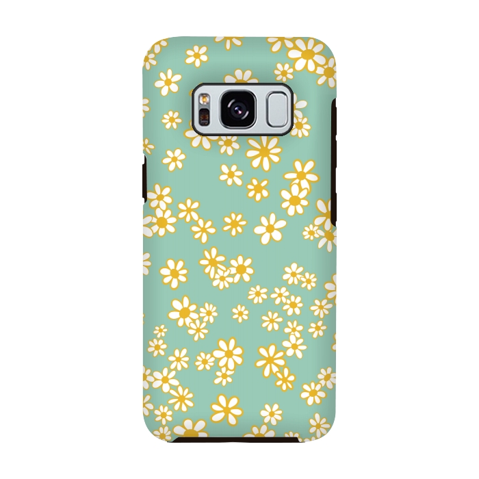 Galaxy S8 StrongFit Ditsy Daisies on Teal by Paula Ohreen