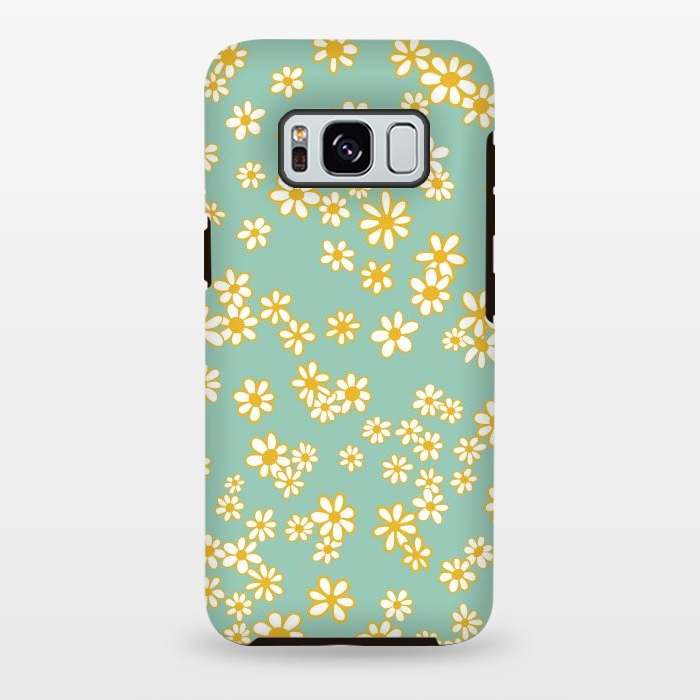 Galaxy S8 plus StrongFit Ditsy Daisies on Teal by Paula Ohreen