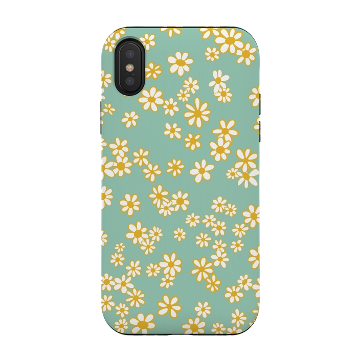 iPhone Xs / X StrongFit Ditsy Daisies on Teal by Paula Ohreen