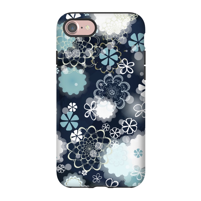 iPhone 7 StrongFit Lacy Flowers on Dark Blue by Paula Ohreen