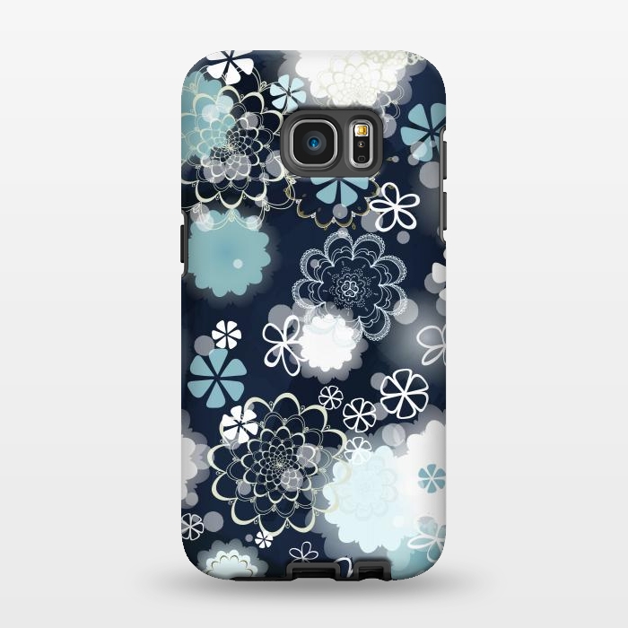 Galaxy S7 EDGE StrongFit Lacy Flowers on Dark Blue by Paula Ohreen