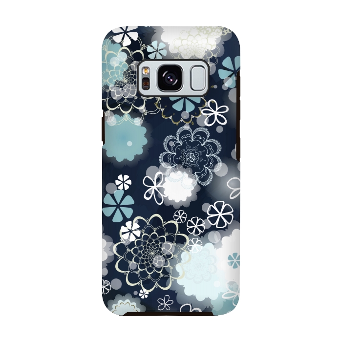 Galaxy S8 StrongFit Lacy Flowers on Dark Blue by Paula Ohreen