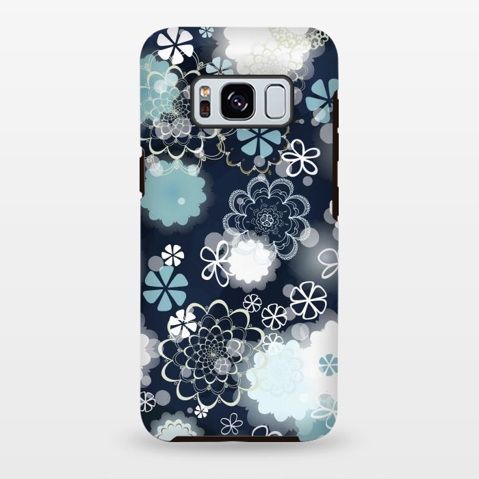 Galaxy S8 plus StrongFit Lacy Flowers on Dark Blue by Paula Ohreen