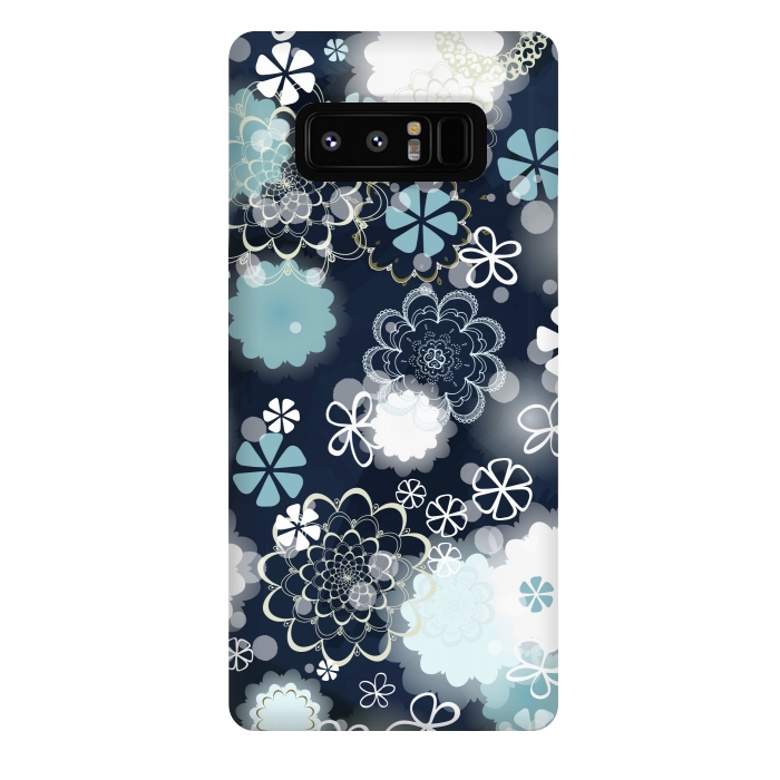 Galaxy Note 8 StrongFit Lacy Flowers on Dark Blue by Paula Ohreen