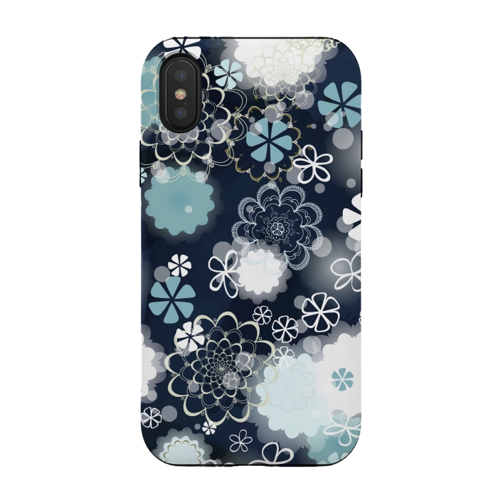 iPhone Xs / X StrongFit Lacy Flowers on Dark Blue by Paula Ohreen