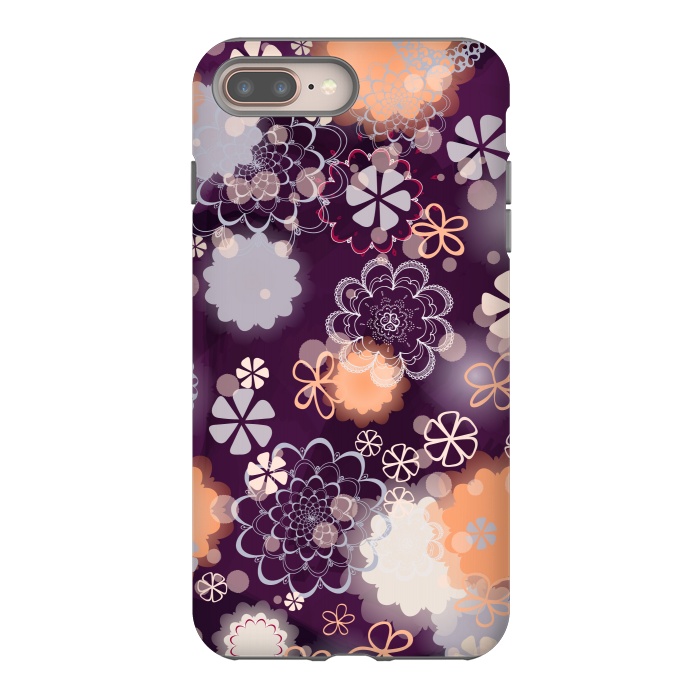 iPhone 7 plus StrongFit Lacy Flowers on Dark Purple by Paula Ohreen