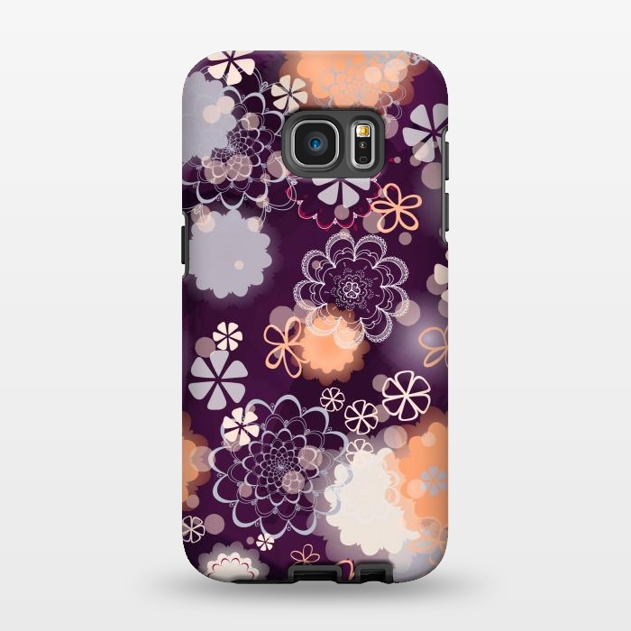 Galaxy S7 EDGE StrongFit Lacy Flowers on Dark Purple by Paula Ohreen