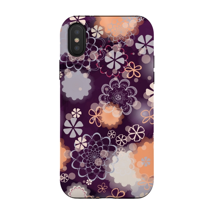 iPhone Xs / X StrongFit Lacy Flowers on Dark Purple by Paula Ohreen