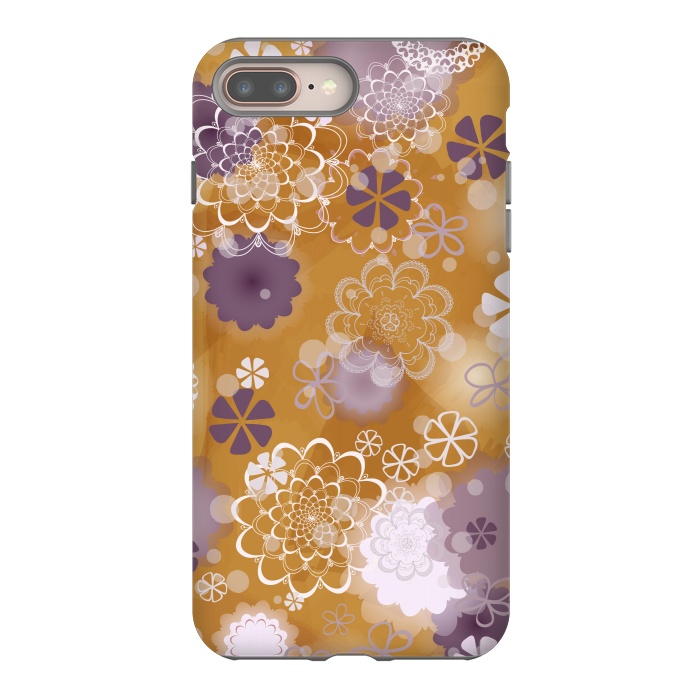 iPhone 7 plus StrongFit Lacy Flowers on Mustard by Paula Ohreen