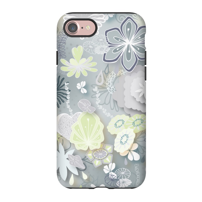 iPhone 7 StrongFit Paper-Cut Florals on Grey by Paula Ohreen
