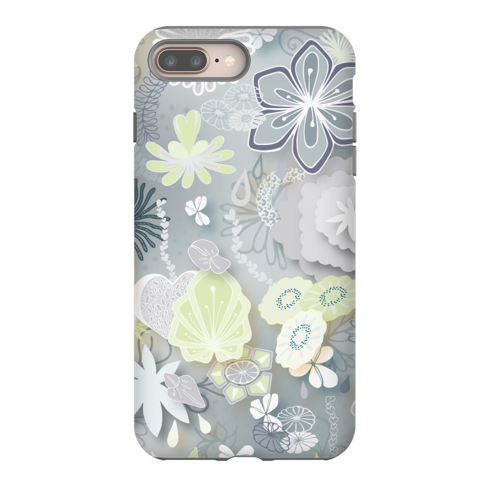 iPhone 7 plus StrongFit Paper-Cut Florals on Grey by Paula Ohreen