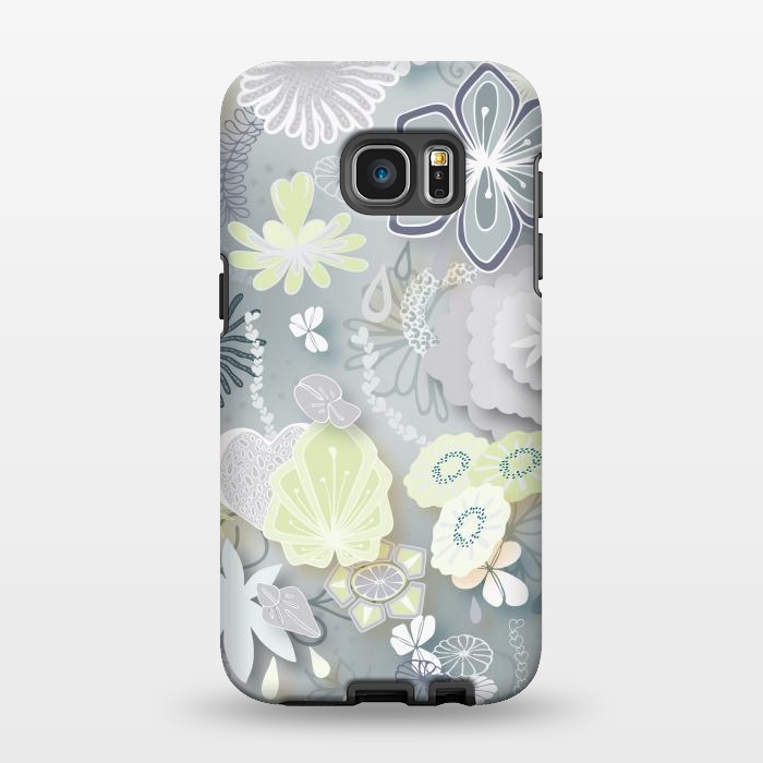 Galaxy S7 EDGE StrongFit Paper-Cut Florals on Grey by Paula Ohreen