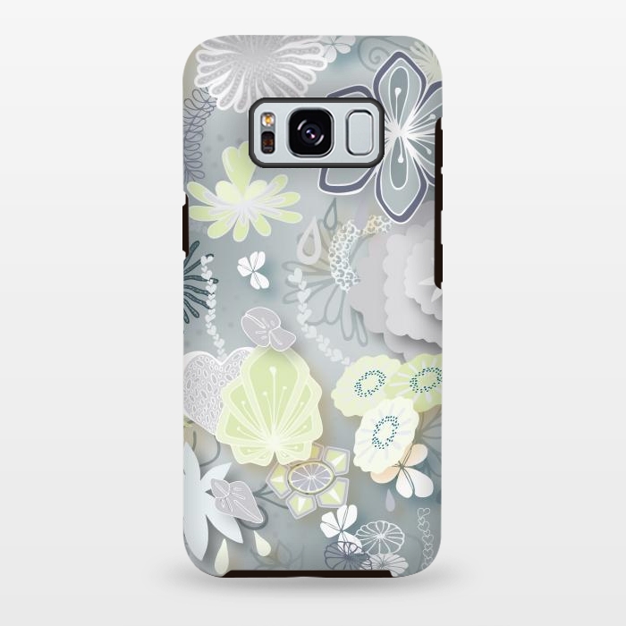 Galaxy S8 plus StrongFit Paper-Cut Florals on Grey by Paula Ohreen