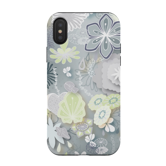 iPhone Xs / X StrongFit Paper-Cut Florals on Grey by Paula Ohreen