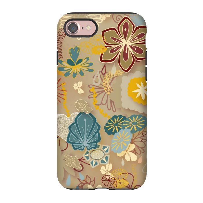 iPhone 7 StrongFit Paper-Cut Florals on Gold by Paula Ohreen
