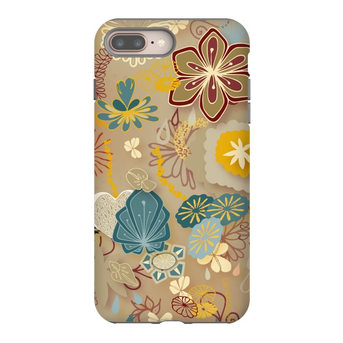 iPhone 7 plus StrongFit Paper-Cut Florals on Gold by Paula Ohreen