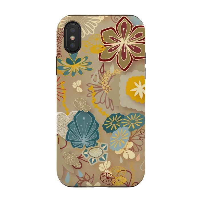 iPhone Xs / X StrongFit Paper-Cut Florals on Gold by Paula Ohreen
