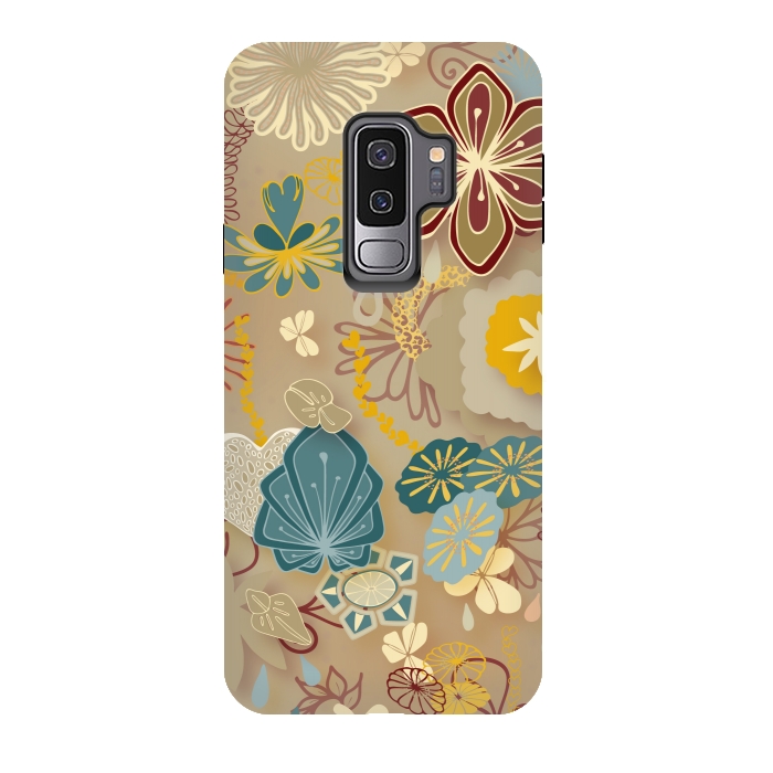 Galaxy S9 plus StrongFit Paper-Cut Florals on Gold by Paula Ohreen