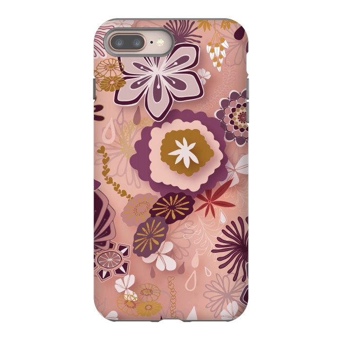 iPhone 7 plus StrongFit Paper-Cut Florals on Pink by Paula Ohreen