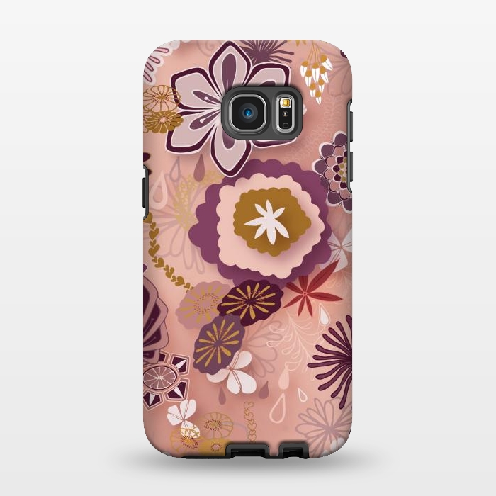 Galaxy S7 EDGE StrongFit Paper-Cut Florals on Pink by Paula Ohreen
