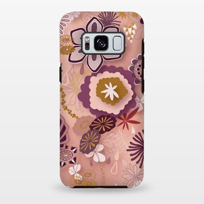 Galaxy S8 plus StrongFit Paper-Cut Florals on Pink by Paula Ohreen