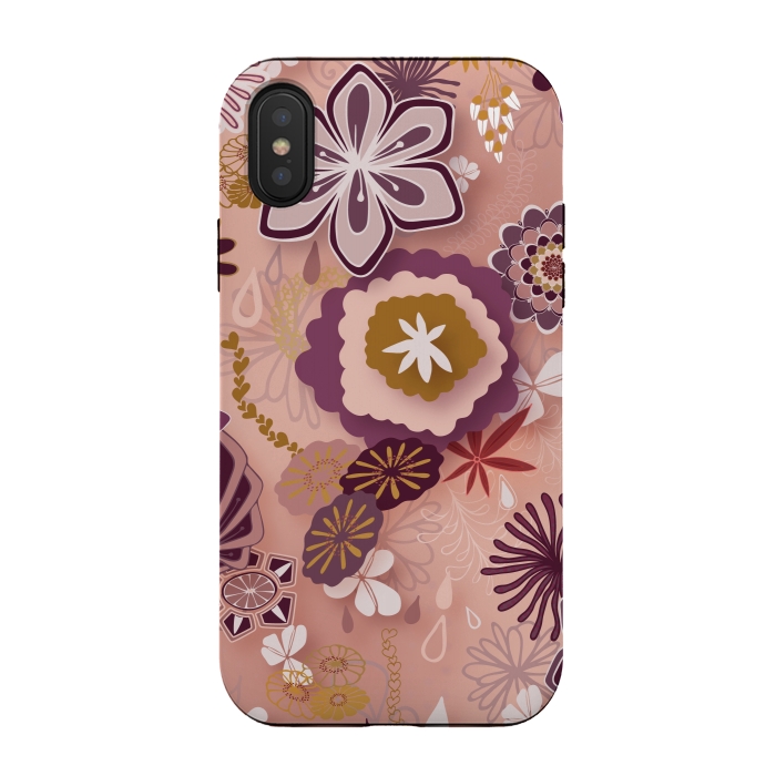 iPhone Xs / X StrongFit Paper-Cut Florals on Pink by Paula Ohreen
