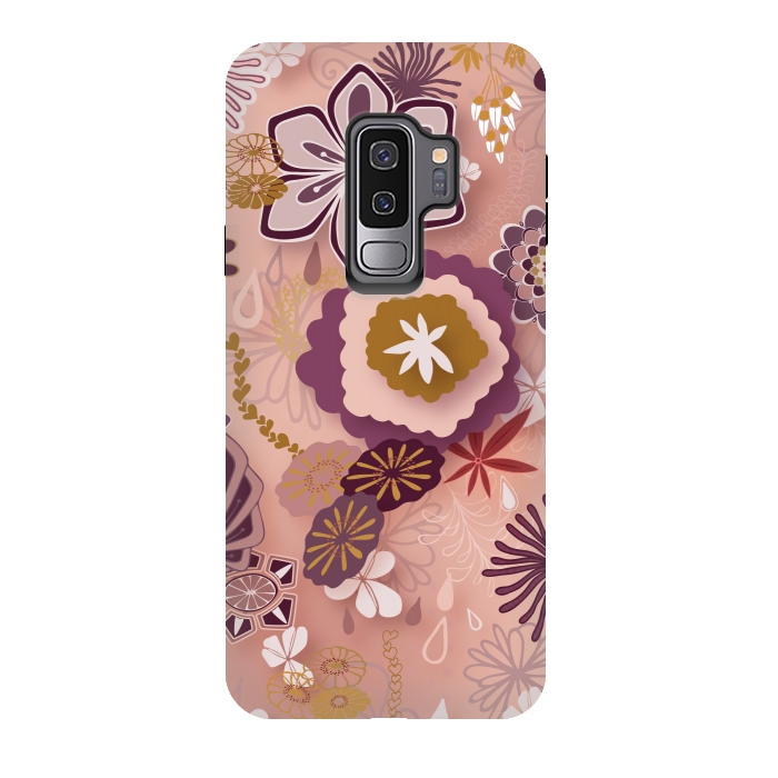 Galaxy S9 plus StrongFit Paper-Cut Florals on Pink by Paula Ohreen