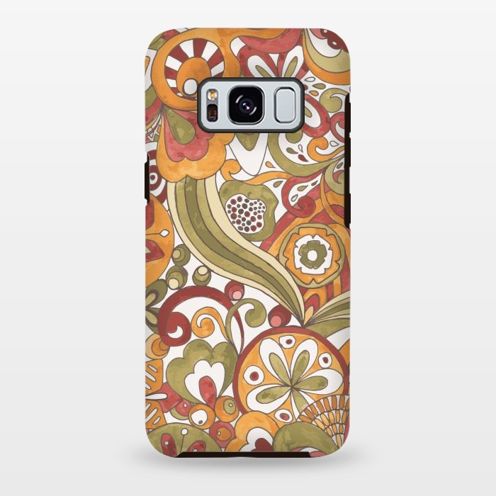 Galaxy S8 plus StrongFit Retro Colouring Book in Green, Red and Gold by Paula Ohreen