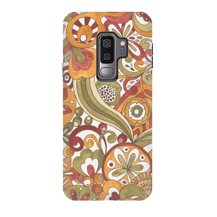 Galaxy S9 plus StrongFit Retro Colouring Book in Green, Red and Gold by Paula Ohreen