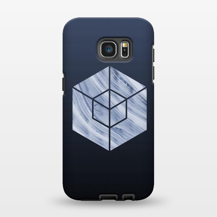 Galaxy S7 EDGE StrongFit Marbled Hexagon In Shades Of Blue by Andrea Haase