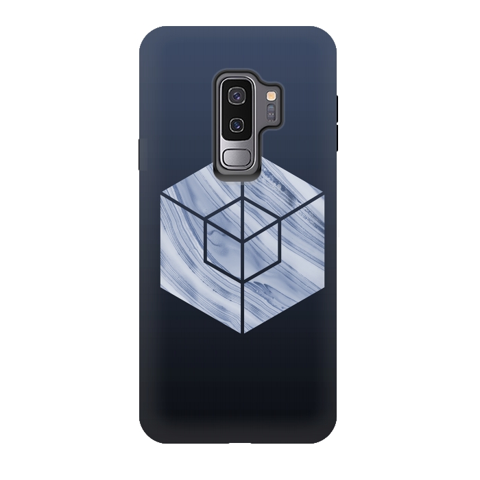 Galaxy S9 plus StrongFit Marbled Hexagon In Shades Of Blue by Andrea Haase