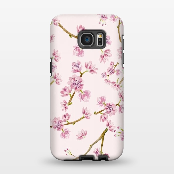 Galaxy S7 EDGE StrongFit Pink Spring Cherry Blossom Pattern by  Utart
