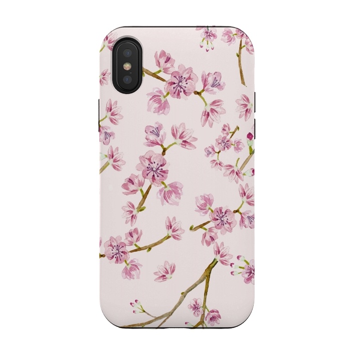 iPhone Xs / X StrongFit Pink Spring Cherry Blossom Pattern by  Utart
