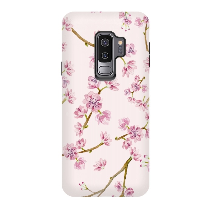 Galaxy S9 plus StrongFit Pink Spring Cherry Blossom Pattern by  Utart