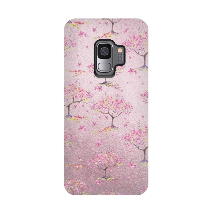 Galaxy S9 StrongFit Pink Metal Cherry Blossom Trees Pattern by  Utart