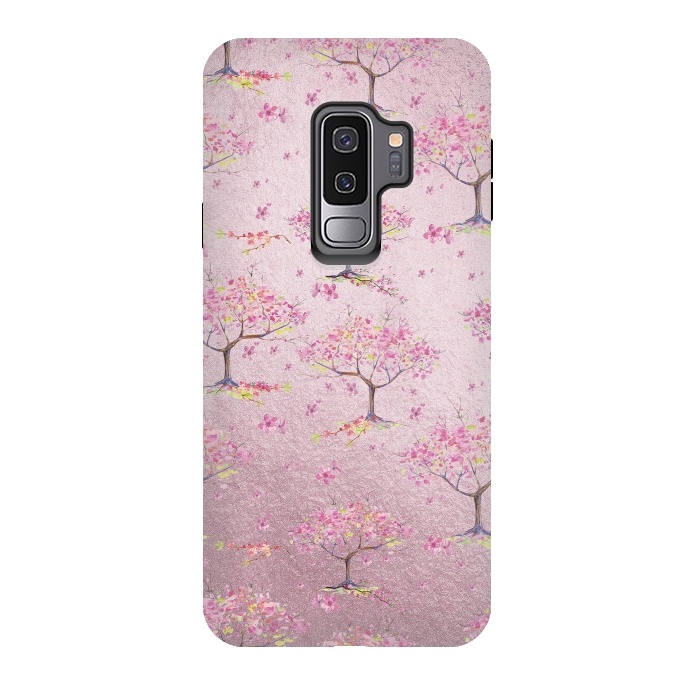 Galaxy S9 plus StrongFit Pink Metal Cherry Blossom Trees Pattern by  Utart