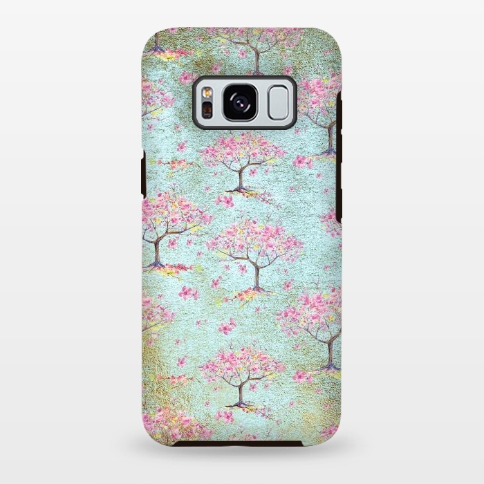 Galaxy S8 plus StrongFit Shiny Teal Spring Metal Cherry Blossom Tree Pattern by  Utart
