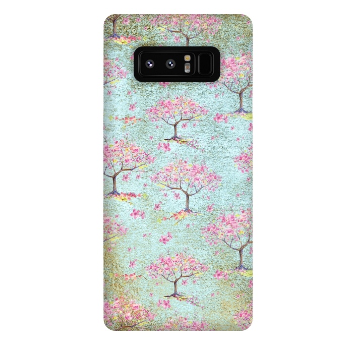 Galaxy Note 8 StrongFit Shiny Teal Spring Metal Cherry Blossom Tree Pattern by  Utart