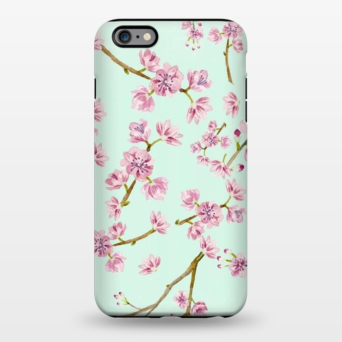 iPhone 6/6s plus StrongFit Aqua Teal and Pink Cherry Blossom Branch Spring Pattern by  Utart